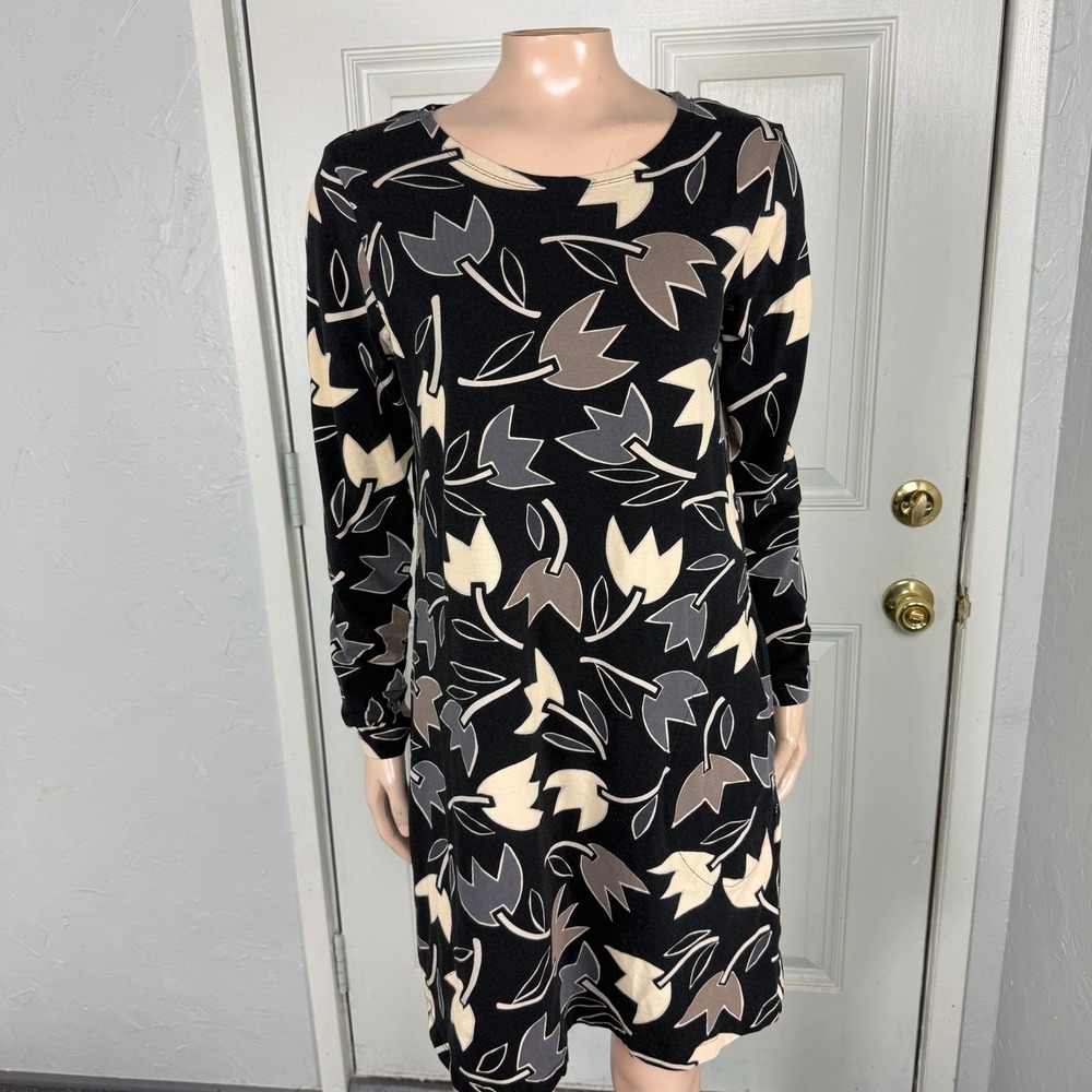 Gudrun Sjoden Women's Dress Medium Knit Cotton Long sleeve Floral Pocket M3-14
